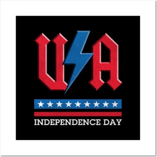 independence day USA rock n roll thunder lightning style Posters and Art